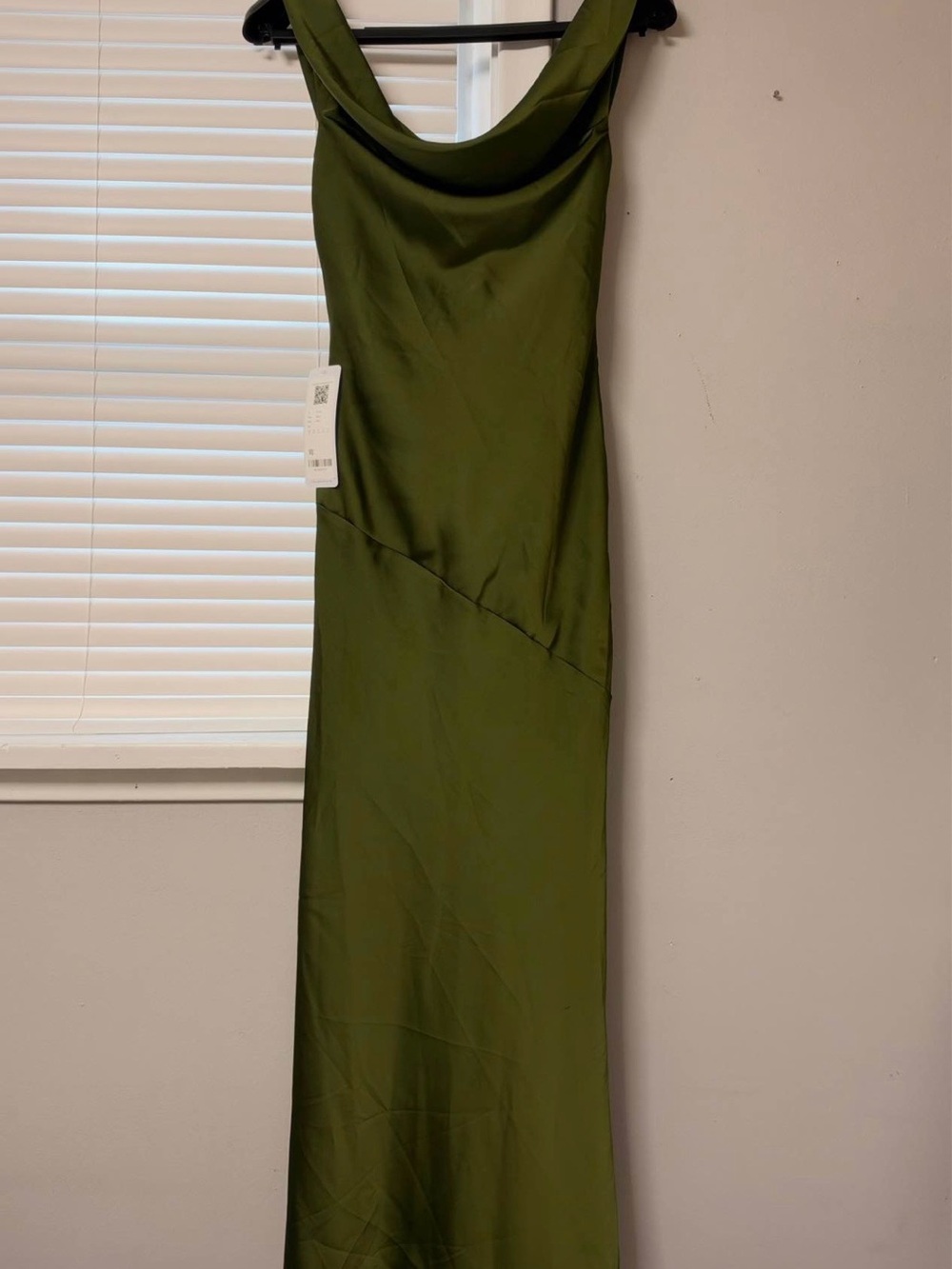 Azazie Olive Green Cowl Neck Satin Maxi Dress